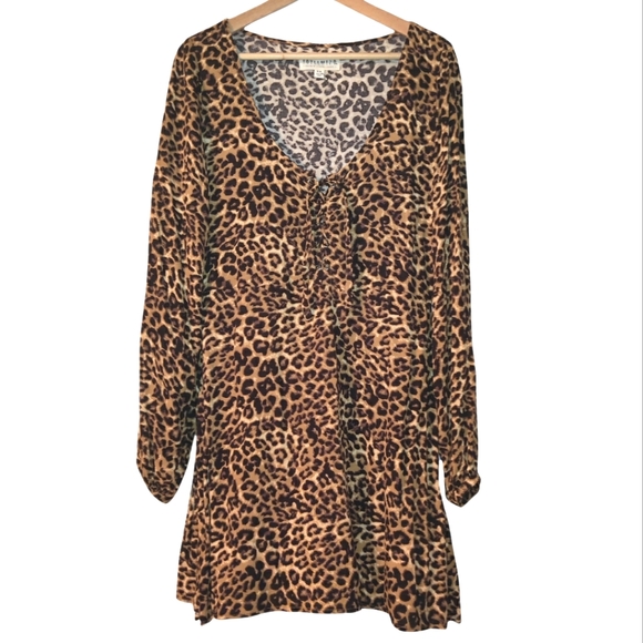 Idyllwind Miranda Lambert Leopard Animal Print Long Sleeve Lace Up Mini Dress - Picture 2 of 16